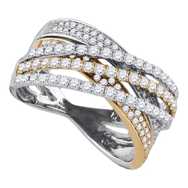 Round Diamond Crossover Band Ring 1-1/3 Cttw 14KT Two-tone Gold