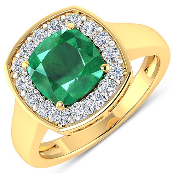 Natural 2.48 CTW Zambian Emerald & Diamond Ring 14K Yellow Gold - REF-108X7K