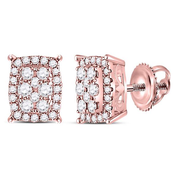 Round Diamond Rectangular Cluster Earrings 1/4 Cttw 14KT Rose Gold