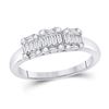 Image 1 : Baguette Diamond Cluster 3-stone Ring 1/2 Cttw 14KT White Gold