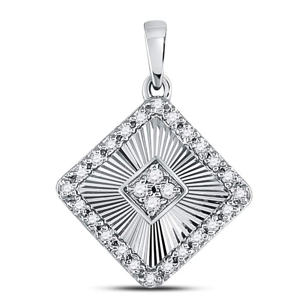 Round Diamond Diagonal Square Pendant 1/6 Cttw 10KT White Gold