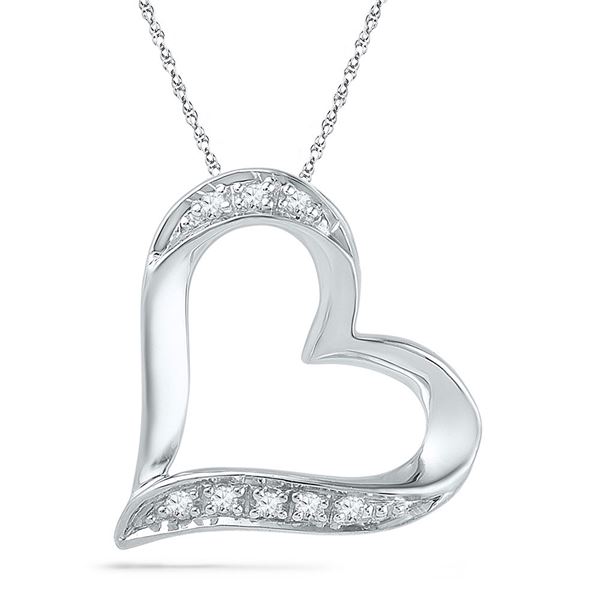 Round Diamond Heart Outline Pendant .03 Cttw 10KT White Gold