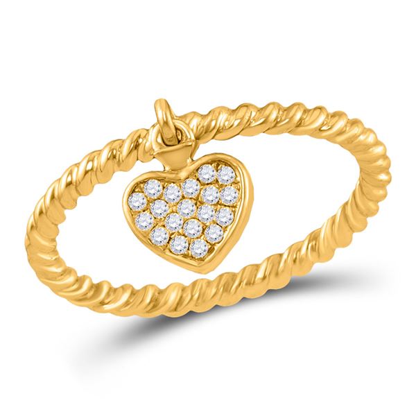 Round Diamond Heart Dangle Stackable Band Ring 1/10 Cttw 10KT Yellow Gold
