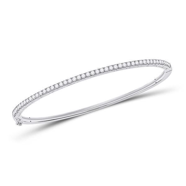 Round Diamond Stackable Bangle Bracelet 1 Cttw 14KT White Gold