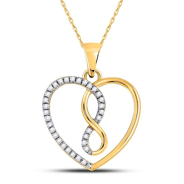 Round Diamond Infinity Heart Pendant 1/8 Cttw 10KT Yellow Gold