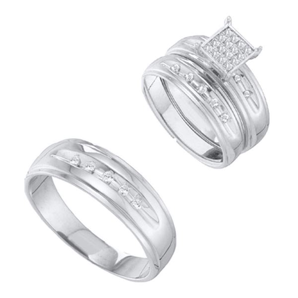 Diamond Cluster Matching Wedding Set 1/3 Cttw 10KT Yellow Gold