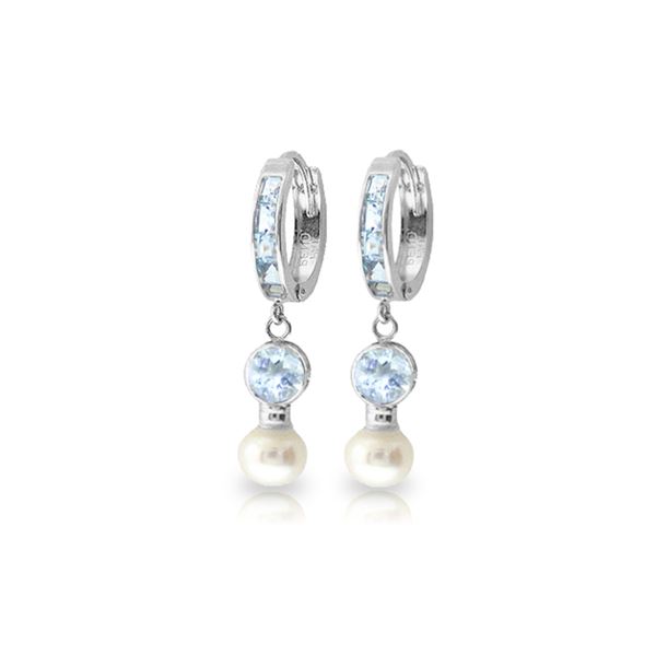 Genuine 4.3 ctw Aquamarine & Pearl Earrings 14KT White Gold - REF-52X9M