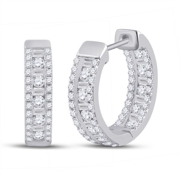 Round Diamond Hoop Earrings 1 Cttw 14KT White Gold