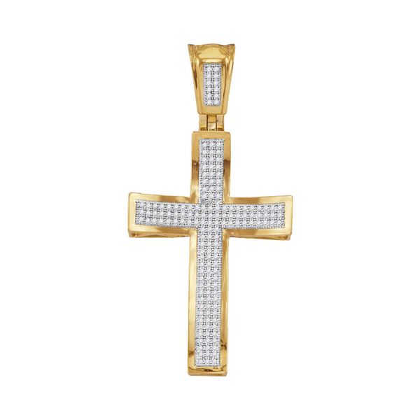 Round Diamond Concave Cross Charm Pendant 1/2 Cttw 10KT Yellow Gold