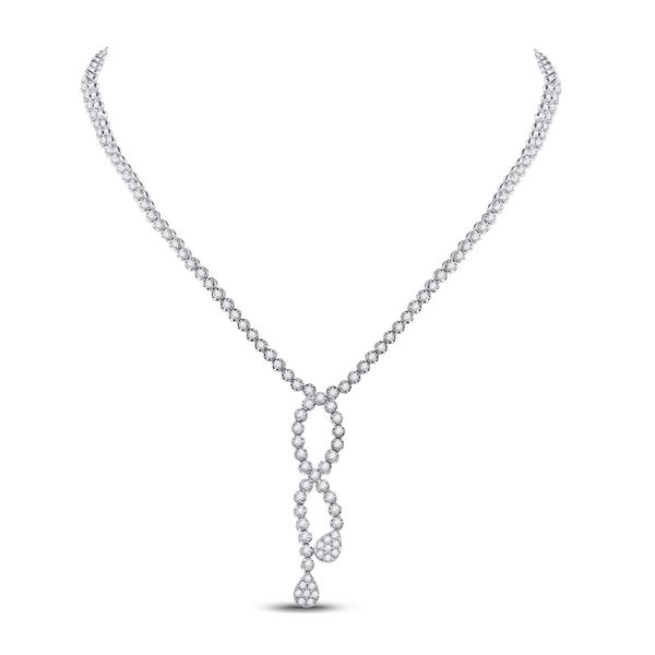 Round Diamond Teardrop Dangle Cluster Necklace 7-7/8 Cttw 18KT White Gold