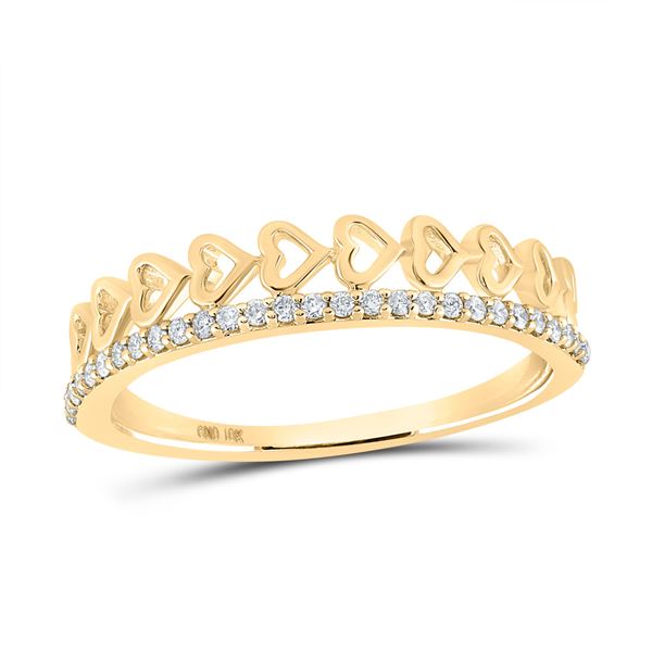 Round Diamond Heart Band Ring 1/6 Cttw 10KT Yellow Gold