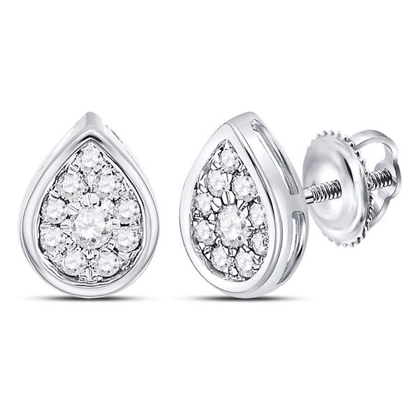 Round Diamond Teardrop Stud Earrings 1/4 Cttw 14KT White Gold