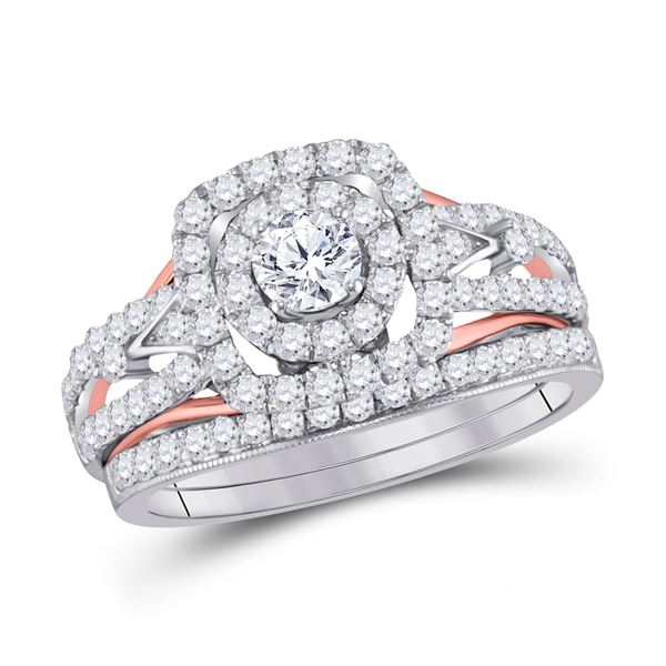 Diamond Bridal Wedding Ring Band Set 1-1/4 Cttw 14KT Two-tone Gold