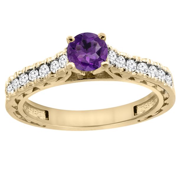 0.72 CTW Amethyst & Diamond Ring 14K Yellow Gold - REF-62A3X