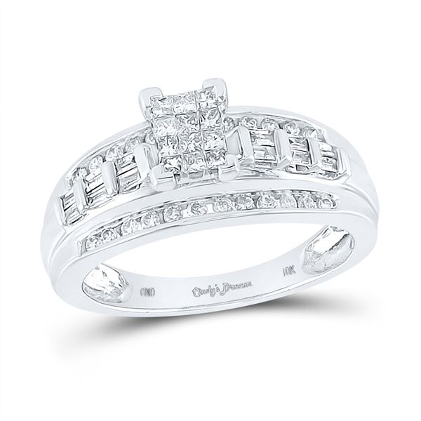 Cluster Bridal Wedding Engagement Ring 1/2 Cttw 10KT White Gold