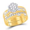 Image 2 : Diamond Cluster Matching Wedding Set 3/4 Cttw 14KT Yellow Gold