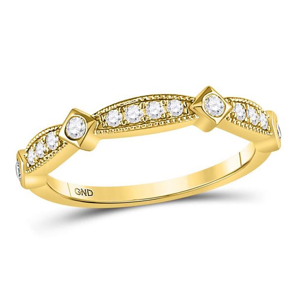Round Diamond Milgrain Pinched Band Ring 1/4 Cttw 10KT Yellow Gold