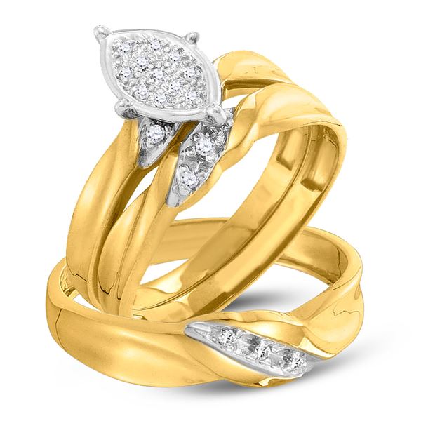 Diamond Cluster Matching Wedding Set 1/10 Cttw 10KT Yellow Gold