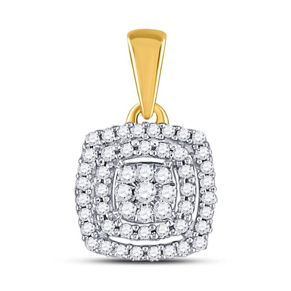 Round Diamond Square Frame Cluster Pendant 1/8 Cttw 10KT Yellow Gold
