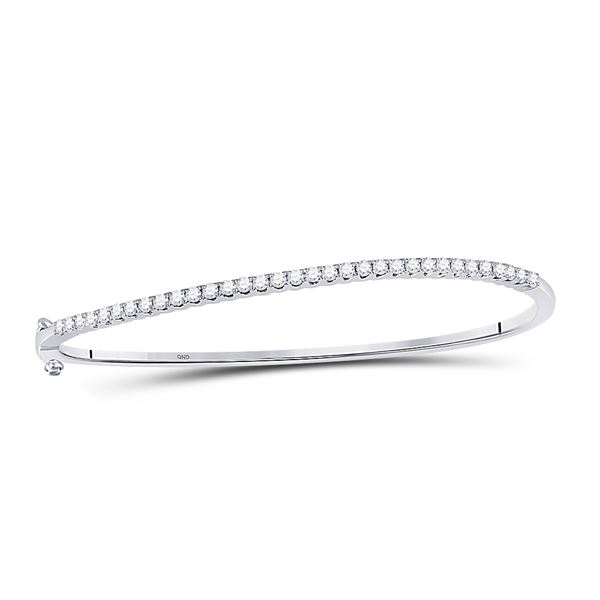 Round Diamond Curved Bangle Bracelet 1 Cttw 14KT White Gold