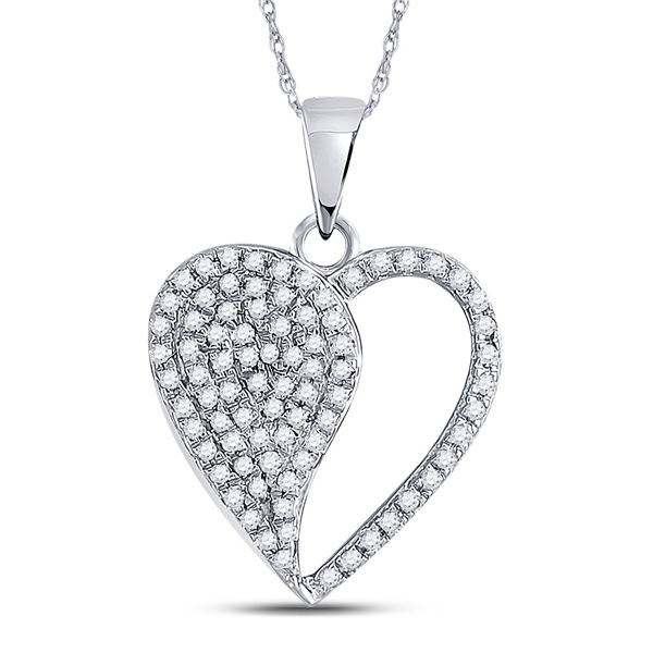 Round Diamond Modern Heart Pendant 1/3 Cttw 10KT White Gold