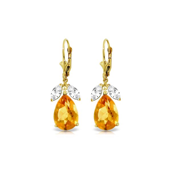 Genuine 13 ctw Citrine & White Topaz Earrings 14KT Yellow Gold - REF-61V2W