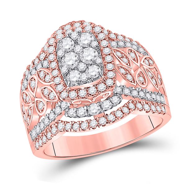 Diamond Cluster Bridal Wedding Engagement Ring 1-3/8 Cttw 14KT Two-tone Gold