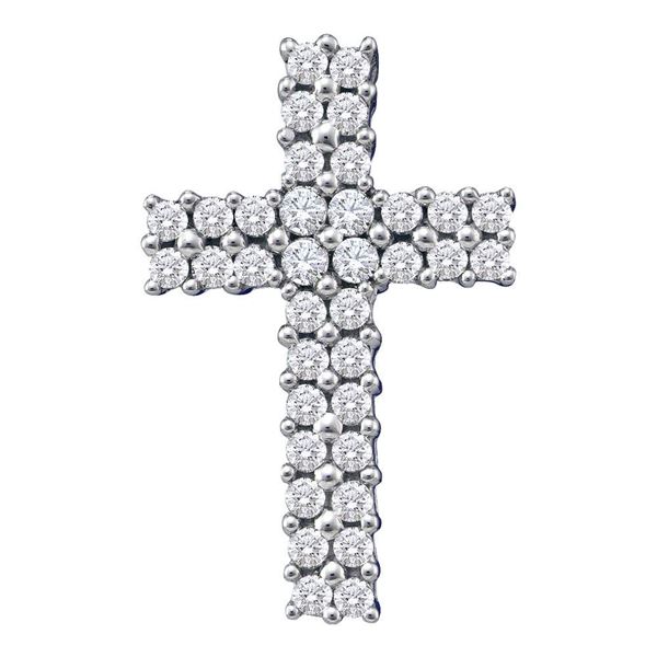 Round Diamond Cross Pendant 1/2 Cttw 14KT White Gold