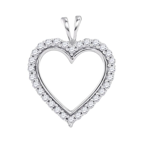 Round Diamond Heart Outline Pendant 1/4 Cttw 10KT White Gold
