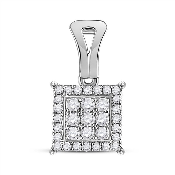 Round Diamond Square Cluster Pendant 1/4 Cttw 14KT White Gold
