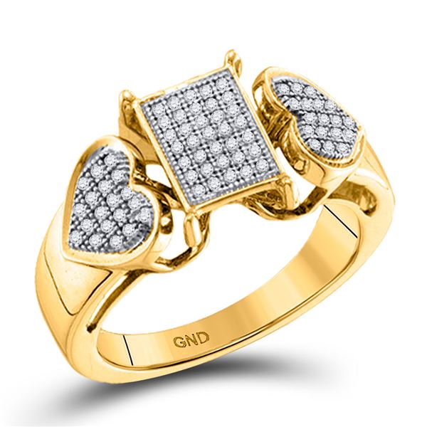 Round Diamond Heart Rectangle Cluster Ring 1/5 Cttw 10KT Yellow Gold