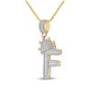 Image 2 : Baguette Diamond Crown F Letter Charm Pendant 5/8 Cttw 10KT Yellow Gold