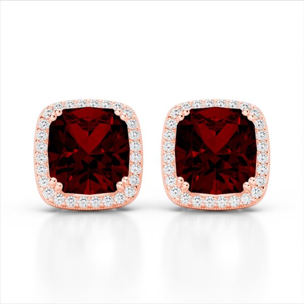 6 ctw Garnet & Micro Pave VS/SI Diamond Halo Earrings 14k Rose Gold - REF-50F8M