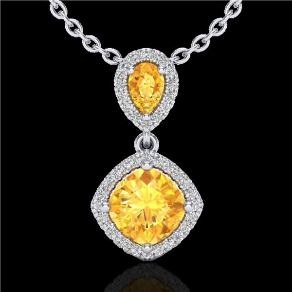 2.63 ctw Citrine & Micro VS/SI Diamond Necklace Designer 10k White Gold - REF-36Y6X
