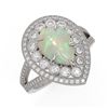 Image 1 : 4.19 ctw Certified Opal & Diamond Victorian Ring 14K White Gold - REF-148K2Y