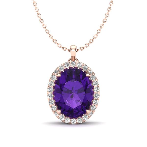2.75 ctw Amethyst & Micro VS/SI Diamond Halo Necklace 14k Rose Gold - REF-28W9H