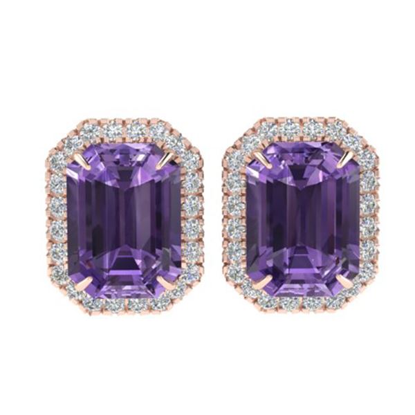 9.40 ctw Amethyst & Micro Pave VS/SI Diamond Earrings 14k Rose Gold - REF-55M2G