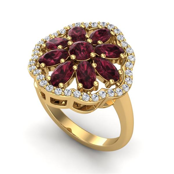 3 ctw Garnet & VS/SI Diamond Cluster Designer Ring 10k Yellow Gold - REF-49M3G