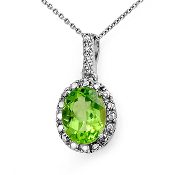 2.05 ctw Peridot & Diamond Pendant 14k White Gold - REF-12Y5X