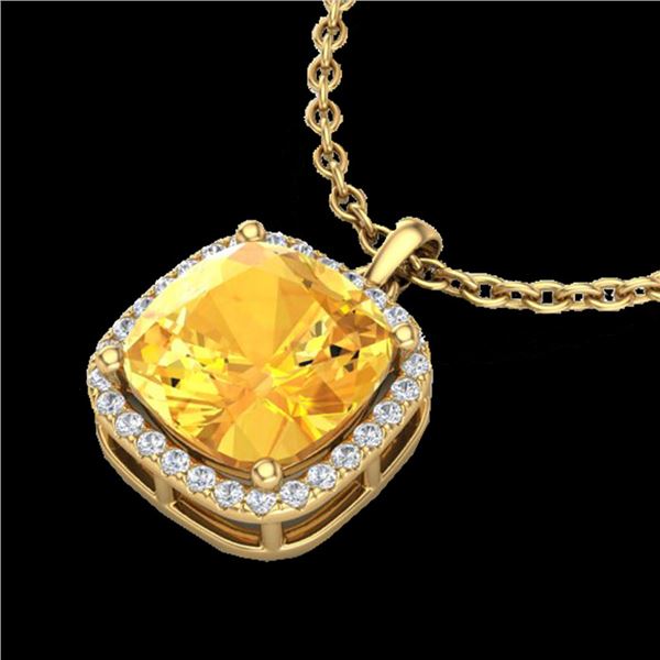 6 ctw Citrine & Micro Pave Halo VS/SI Diamond Necklace 18k Yellow Gold - REF-42R8K