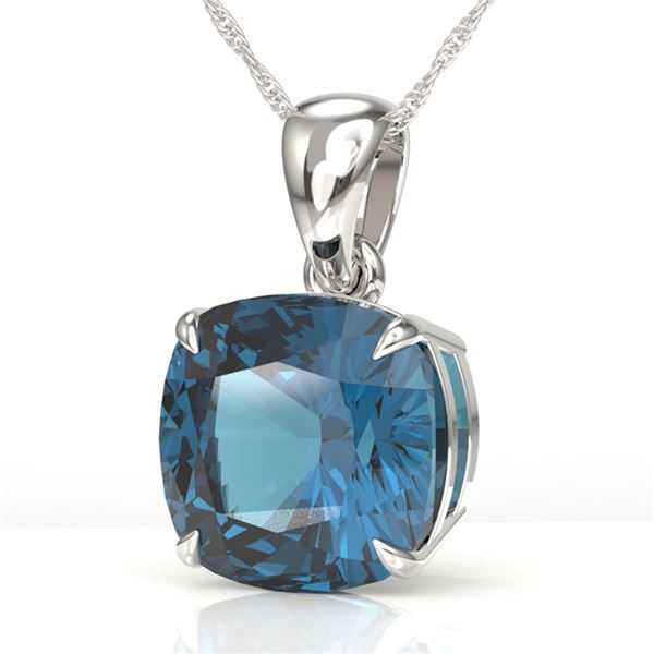 6 Cushion London Blue Topaz Designer Necklace 18k White Gold - REF-30H2R