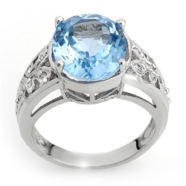 7.15 ctw Blue Topaz & Diamond Ring 10k White Gold - REF-28X9A