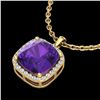 Image 1 : 6 ctw Amethyst & Micro Pave VS/SI Diamond Necklace 18k Yellow Gold - REF-45N8F
