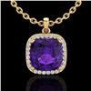 Image 2 : 6 ctw Amethyst & Micro Pave VS/SI Diamond Necklace 18k Yellow Gold - REF-45N8F