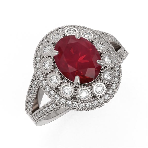 4.55 ctw Certified Ruby & Diamond Victorian Ring 14K White Gold - REF-143Y6X