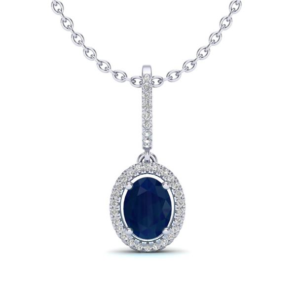2 ctw Sapphire & Micro Pave VS/SI Diamond Necklace Halo 18k White Gold - REF-53A5N