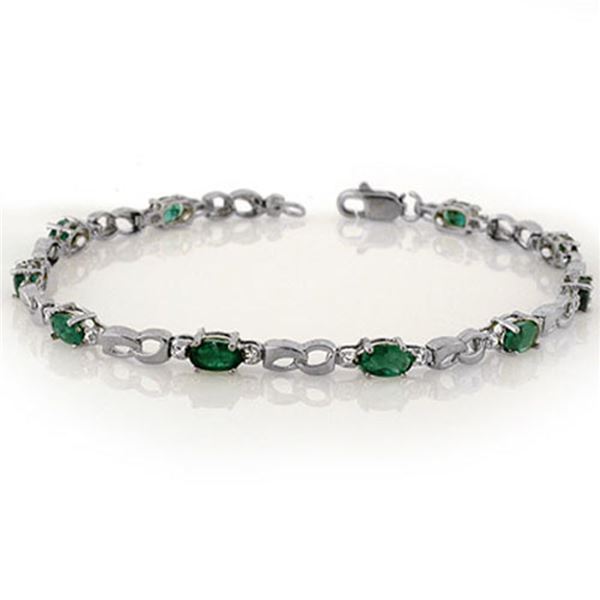3.01 ctw Emerald & Diamond Bracelet 10k White Gold - REF-21R4K
