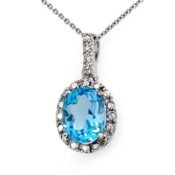 2.05 ctw Blue Topaz & Diamond Pendant 10k White Gold - REF-9X5A
