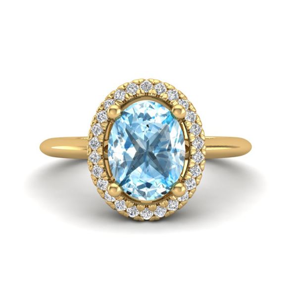 2 ctw Sky Blue Topaz & Micro VS/SI Diamond Ring Halo 18k Yellow Gold - REF-37N8F