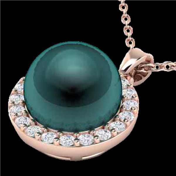 0.25 ctw Micro Pave Diamond & Peacock Pearl Necklace 14k Rose Gold - REF-25H4R